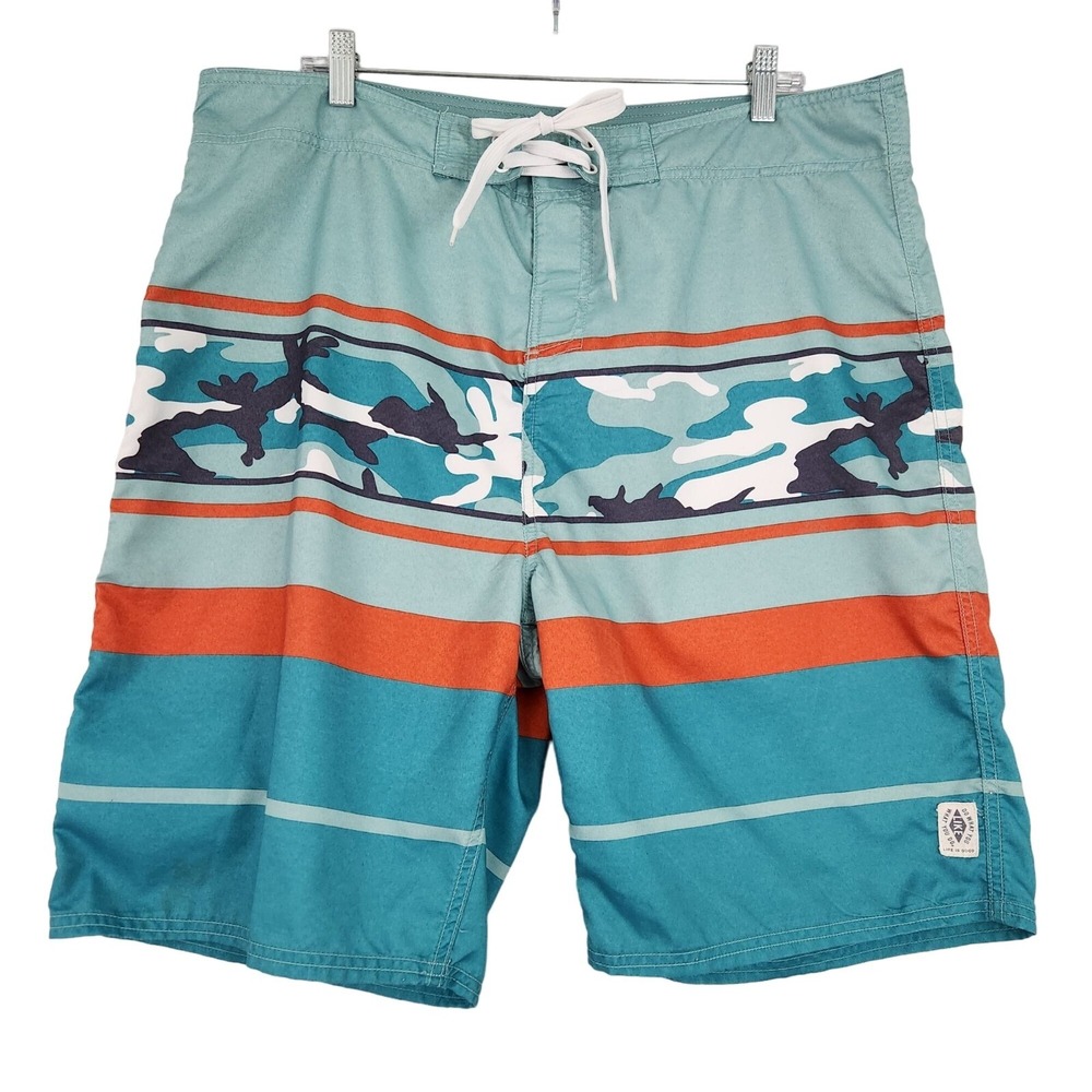 Life Is Good‎ Board Shorts Men 40 Teal Camo Stripe Surf Swim Trunks